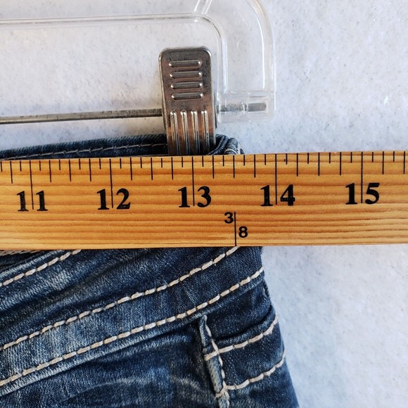 Miss Me Signature Cuffed Capri Jeans Sz 26 Distressed Blue Stitched Flap Pocket - Picture 10 of 12